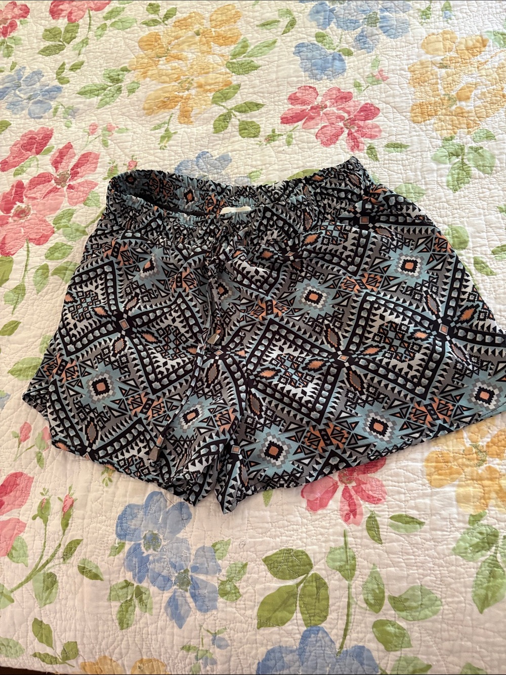 elevenses Black & Light Blue Tribal Print Athletic Shorts